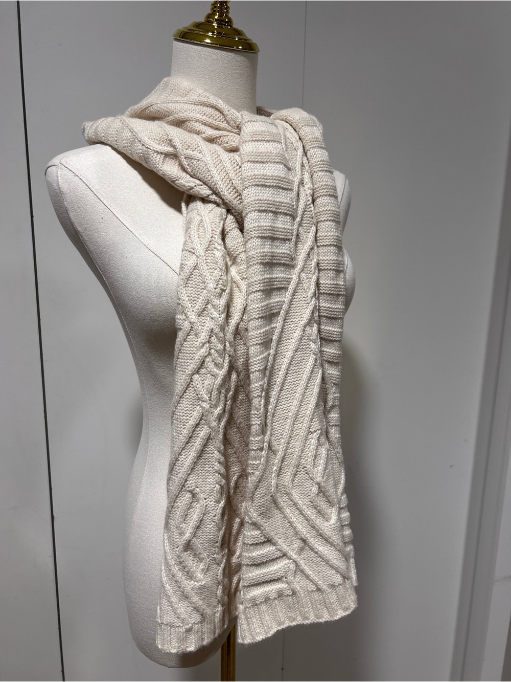 Wool cotton blend Cozy Cable Knit Scarf Cream winter neutral layer timeless